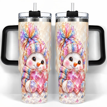 #pl[40oz|Black] Pastel Snowman 40oz Tumbler with Handle, Christmas Travel Cup for Her