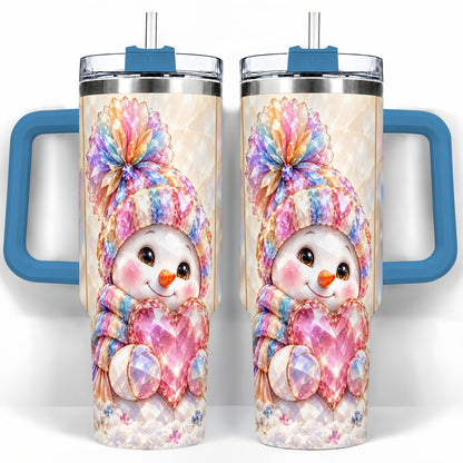 #pl[40oz|Blue] Pastel Snowman 40oz Tumbler with Handle, Christmas Travel Cup for Her