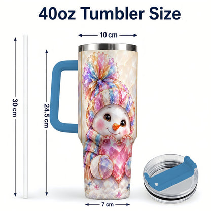 #pl[40oz|Blue] Pastel Snowman 40oz Tumbler with Handle, Christmas Travel Cup for Her