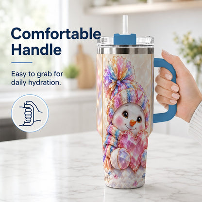 #pl[40oz|Blue] Pastel Snowman 40oz Tumbler with Handle, Christmas Travel Cup for Her