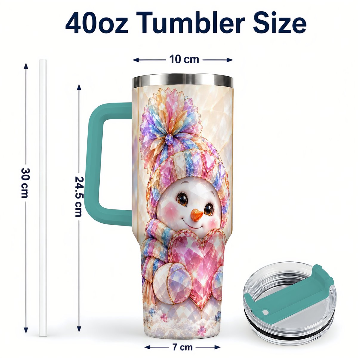 #pl[40oz|Green] Pastel Snowman 40oz Tumbler with Handle, Christmas Travel Cup for Her