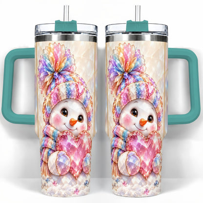 #pl[40oz|Green] Pastel Snowman 40oz Tumbler with Handle, Christmas Travel Cup for Her