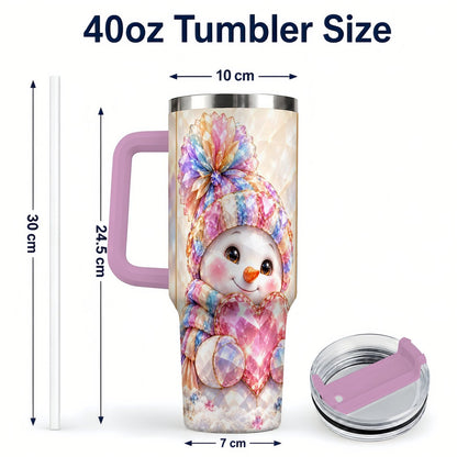 #pl[40oz|Pink] Pastel Snowman 40oz Tumbler with Handle, Christmas Travel Cup for Her