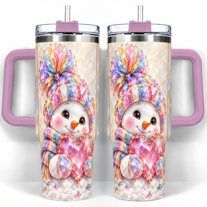 #pl[40oz|Pink] Pastel Snowman 40oz Tumbler with Handle, Christmas Travel Cup for Her