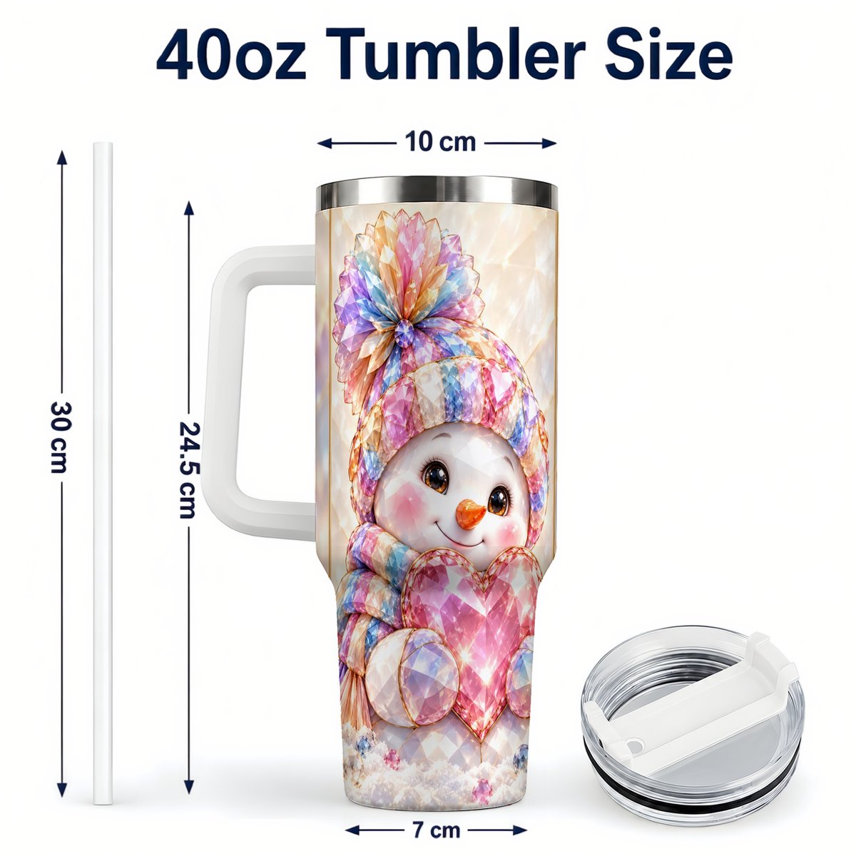 #pl[40oz|White] Pastel Snowman 40oz Tumbler with Handle, Christmas Travel Cup for Her