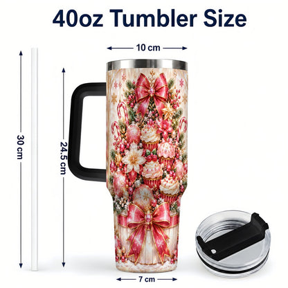 #pl[40oz|Black] Pink Christmas 40oz Tumbler with Handle, Holiday Travel Cup for Women