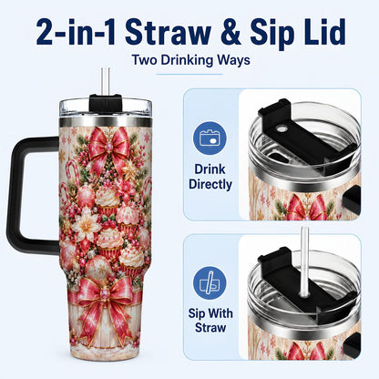 #pl[40oz|Black] Pink Christmas 40oz Tumbler with Handle, Holiday Travel Cup for Women