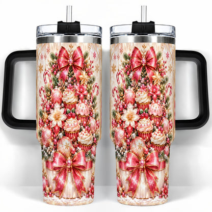 #pl[40oz|Black] Pink Christmas 40oz Tumbler with Handle, Holiday Travel Cup for Women