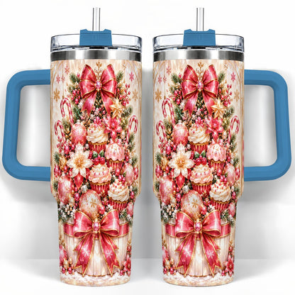 #pl[40oz|Blue] Pink Christmas 40oz Tumbler with Handle, Holiday Travel Cup for Women