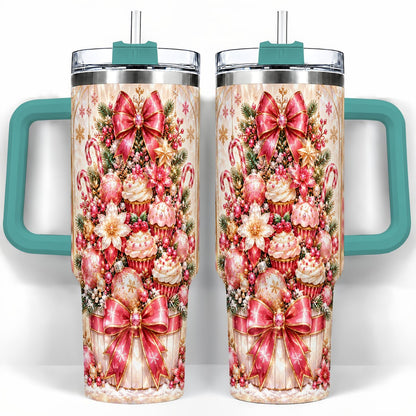 #pl[40oz|Green] Pink Christmas 40oz Tumbler with Handle, Holiday Travel Cup for Women