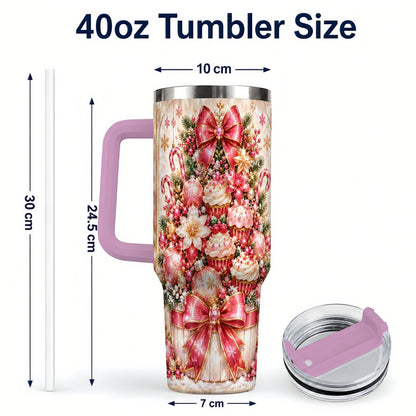 #pl[40oz|Pink] Pink Christmas 40oz Tumbler with Handle, Holiday Travel Cup for Women