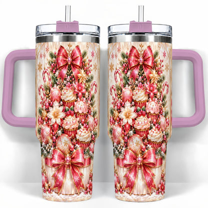 #pl[40oz|Pink] Pink Christmas 40oz Tumbler with Handle, Holiday Travel Cup for Women