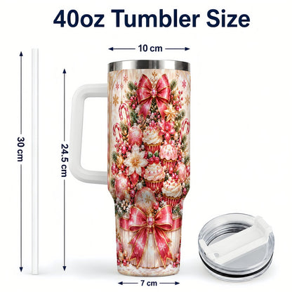 #pl[40oz|White] Pink Christmas 40oz Tumbler with Handle, Holiday Travel Cup for Women