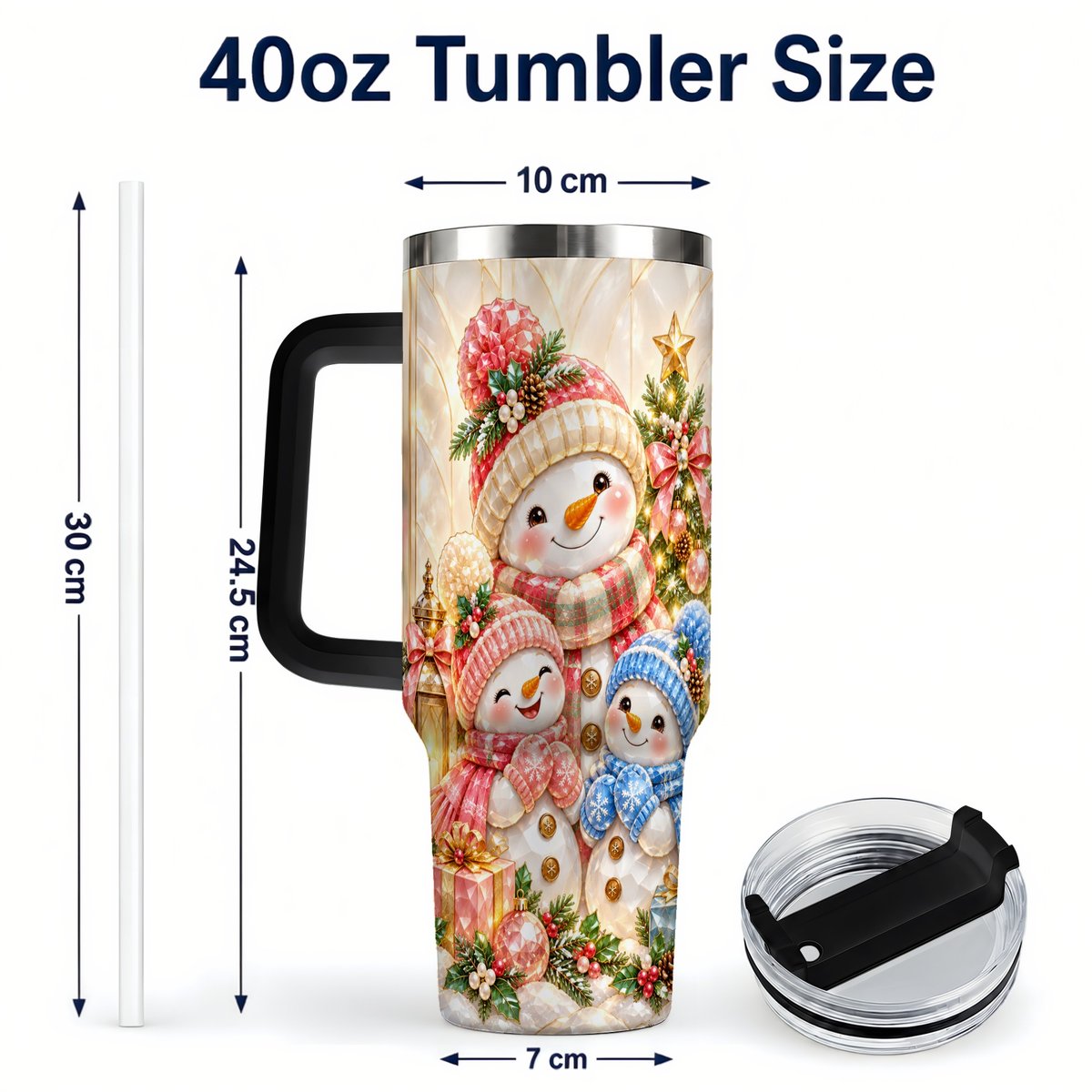 #pl[40oz|Black] Snowman Family 40oz Tumbler with Handle, Christmas Travel Cup for Mom
