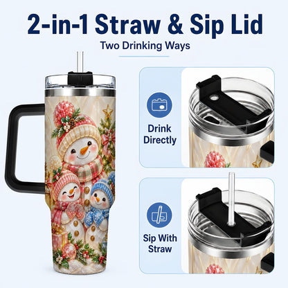 #pl[40oz|Black] Snowman Family 40oz Tumbler with Handle, Christmas Travel Cup for Mom
