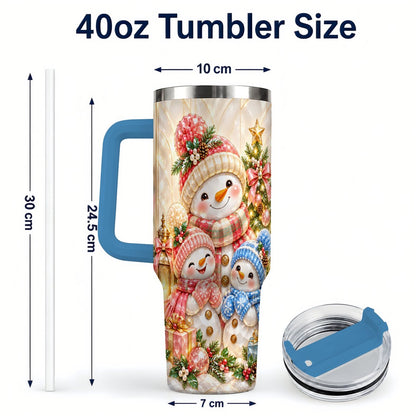 #pl[40oz|Blue] Snowman Family 40oz Tumbler with Handle, Christmas Travel Cup for Mom