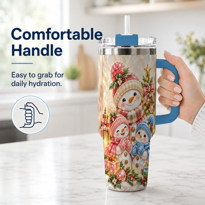 #pl[40oz|Blue] Snowman Family 40oz Tumbler with Handle, Christmas Travel Cup for Mom