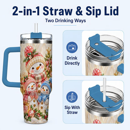 #pl[40oz|Blue] Snowman Family 40oz Tumbler with Handle, Christmas Travel Cup for Mom