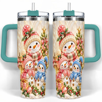 #pl[40oz|Green] Snowman Family 40oz Tumbler with Handle, Christmas Travel Cup for Mom