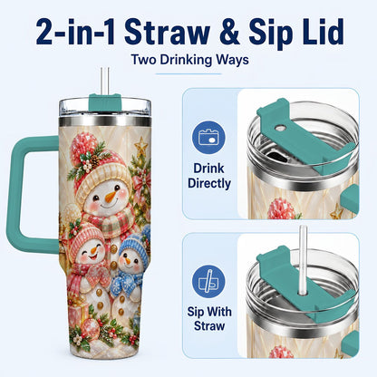 #pl[40oz|Green] Snowman Family 40oz Tumbler with Handle, Christmas Travel Cup for Mom