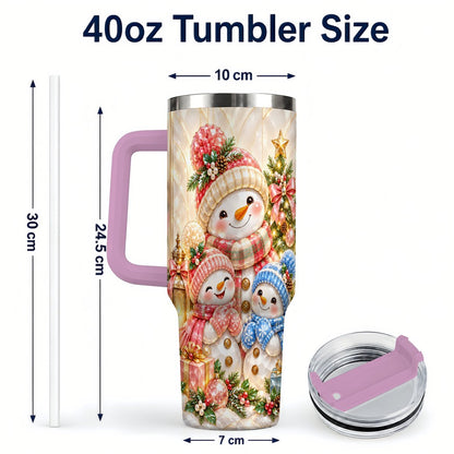 #pl[40oz|Pink] Snowman Family 40oz Tumbler with Handle, Christmas Travel Cup for Mom