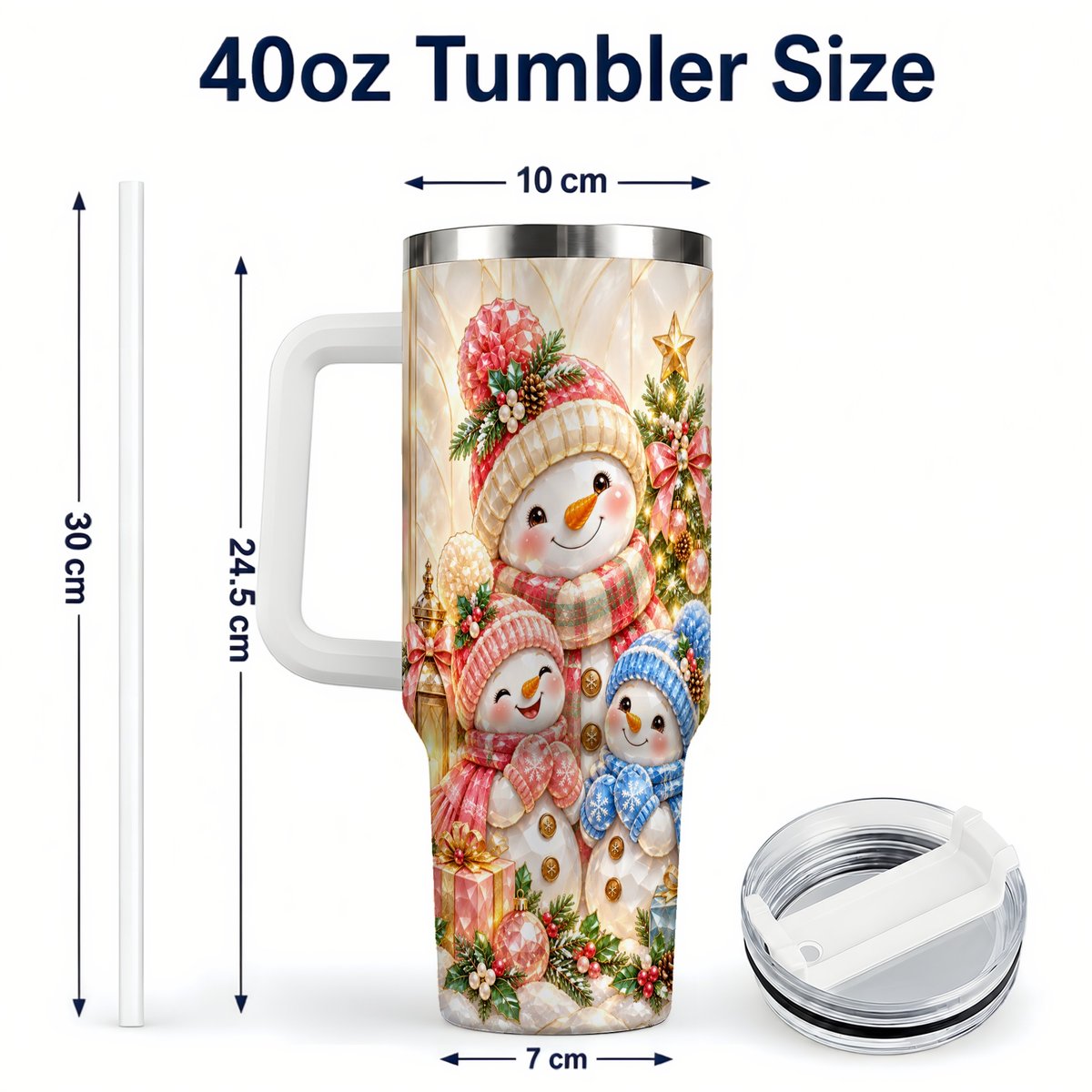 #pl[40oz|White] Snowman Family 40oz Tumbler with Handle, Christmas Travel Cup for Mom