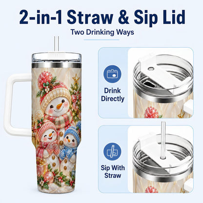 #pl[40oz|White] Snowman Family 40oz Tumbler with Handle, Christmas Travel Cup for Mom