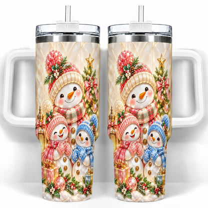 Snowman Family 40oz Tumbler with Handle, Christmas Travel Cup for Mom