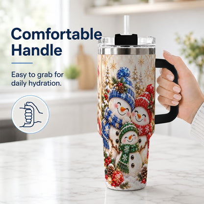 #pl[40oz|Black] Snowman Family 40oz Tumbler with Handle, Winter Travel Cup for Women