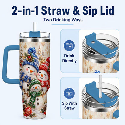 #pl[40oz|Blue] Snowman Family 40oz Tumbler with Handle, Winter Travel Cup for Women