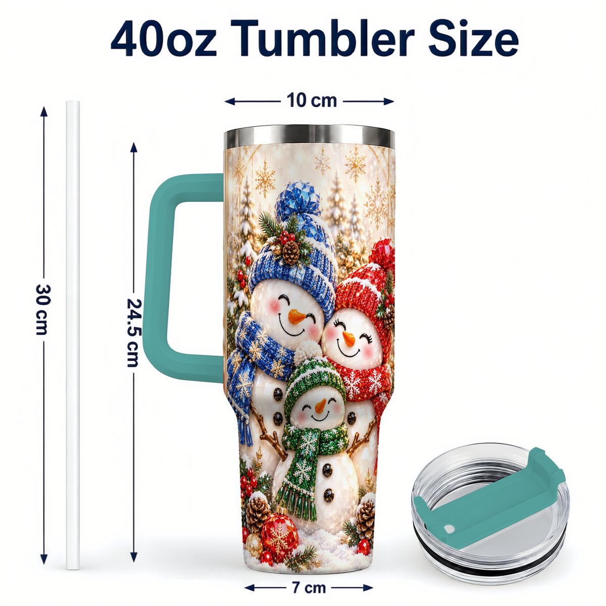 #pl[40oz|Green] Snowman Family 40oz Tumbler with Handle, Winter Travel Cup for Women