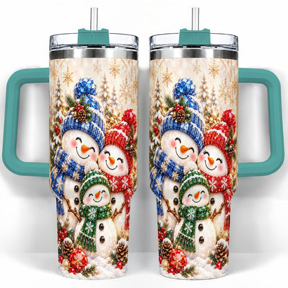 #pl[40oz|Green] Snowman Family 40oz Tumbler with Handle, Winter Travel Cup for Women