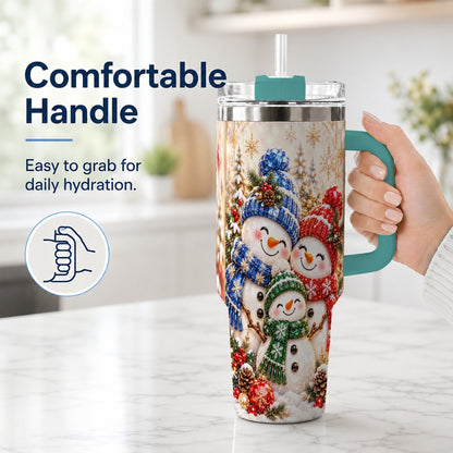 #pl[40oz|Green] Snowman Family 40oz Tumbler with Handle, Winter Travel Cup for Women