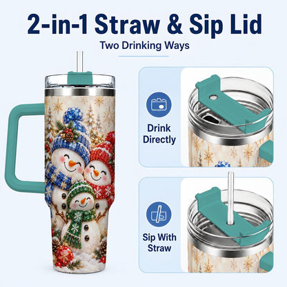 #pl[40oz|Green] Snowman Family 40oz Tumbler with Handle, Winter Travel Cup for Women