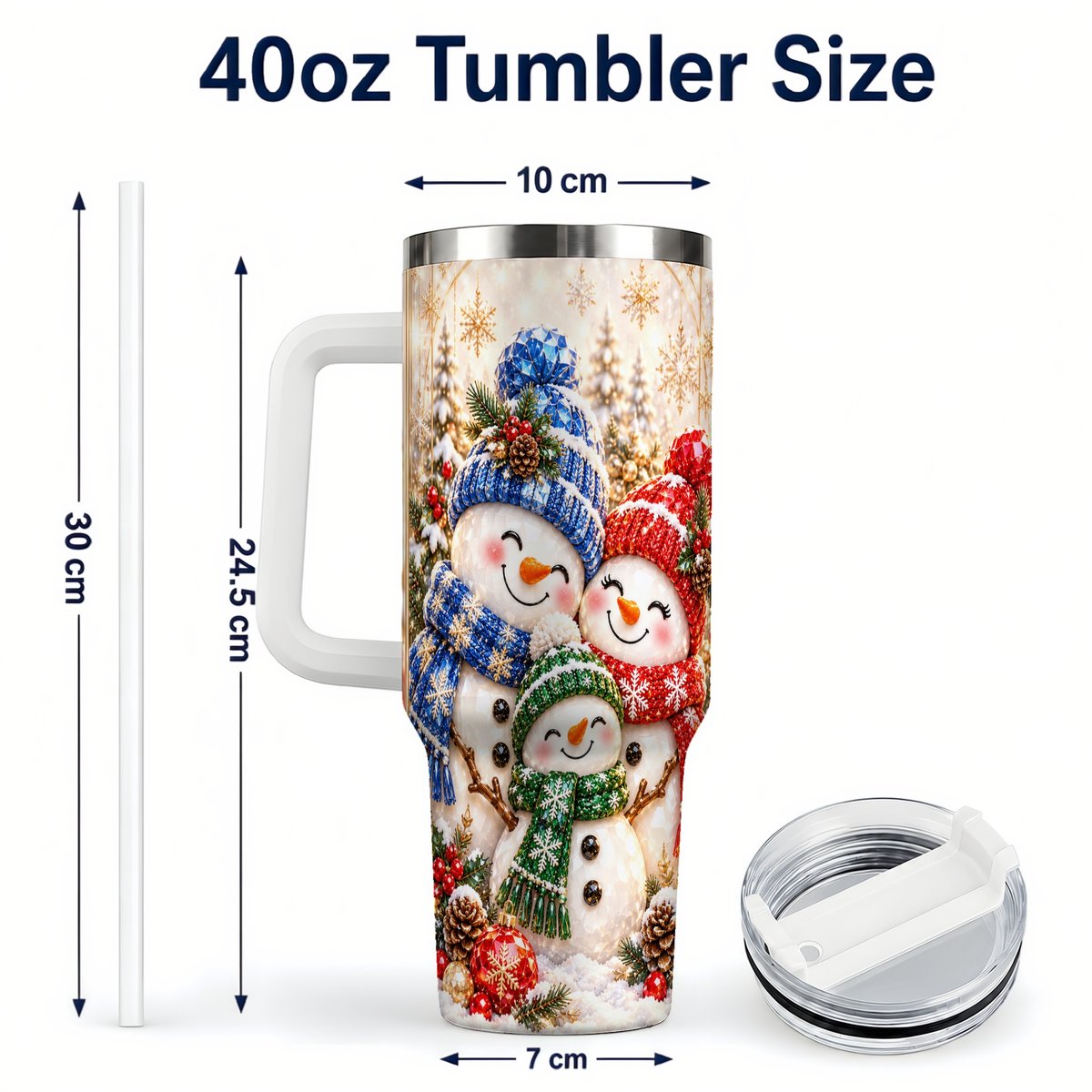 #pl[40oz|White] Snowman Family 40oz Tumbler with Handle, Winter Travel Cup for Women