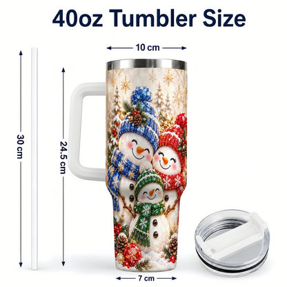 #pl[40oz|White] Snowman Family 40oz Tumbler with Handle, Winter Travel Cup for Women