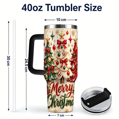 #pl[40oz|Black] Christmas Tree Trio 40oz Tumbler with Handle, Holiday Travel Cup for Her