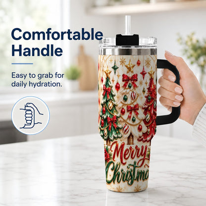 #pl[40oz|Black] Christmas Tree Trio 40oz Tumbler with Handle, Holiday Travel Cup for Her