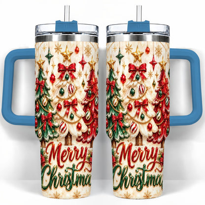 #pl[40oz|Blue] Christmas Tree Trio 40oz Tumbler with Handle, Holiday Travel Cup for Her