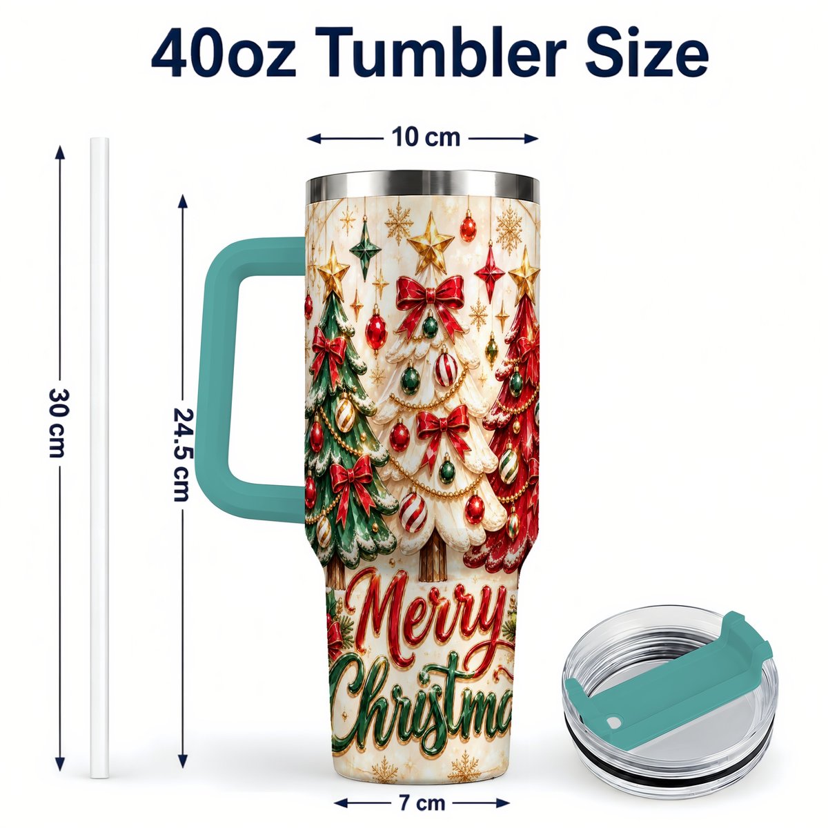 #pl[40oz|Green] Christmas Tree Trio 40oz Tumbler with Handle, Holiday Travel Cup for Her