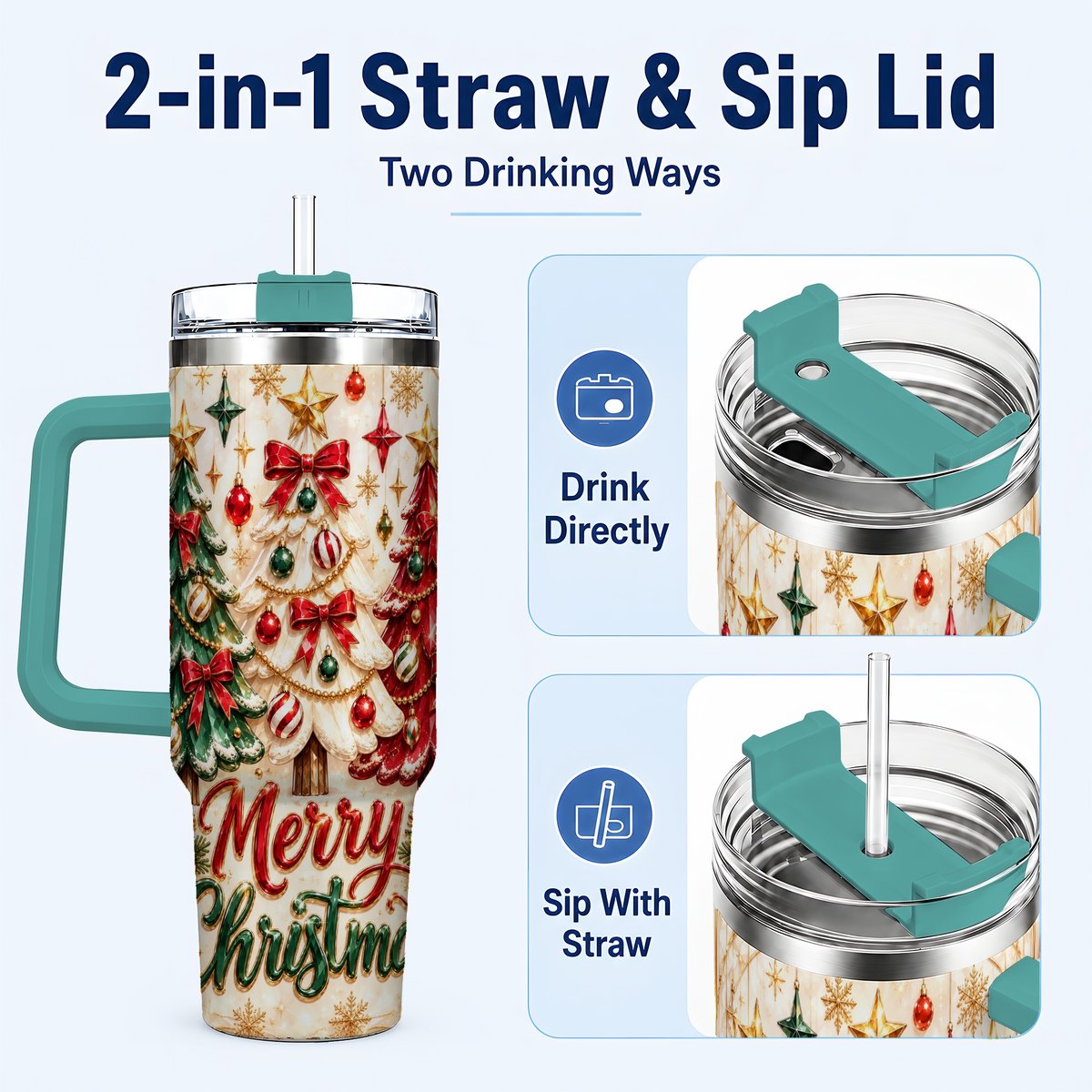 #pl[40oz|Green] Christmas Tree Trio 40oz Tumbler with Handle, Holiday Travel Cup for Her