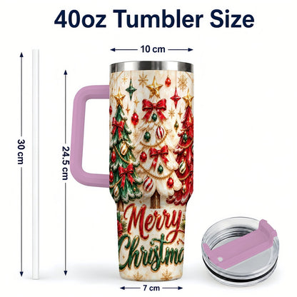 #pl[40oz|Pink] Christmas Tree Trio 40oz Tumbler with Handle, Holiday Travel Cup for Her