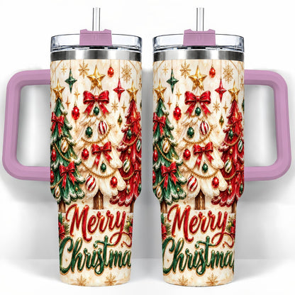 #pl[40oz|Pink] Christmas Tree Trio 40oz Tumbler with Handle, Holiday Travel Cup for Her