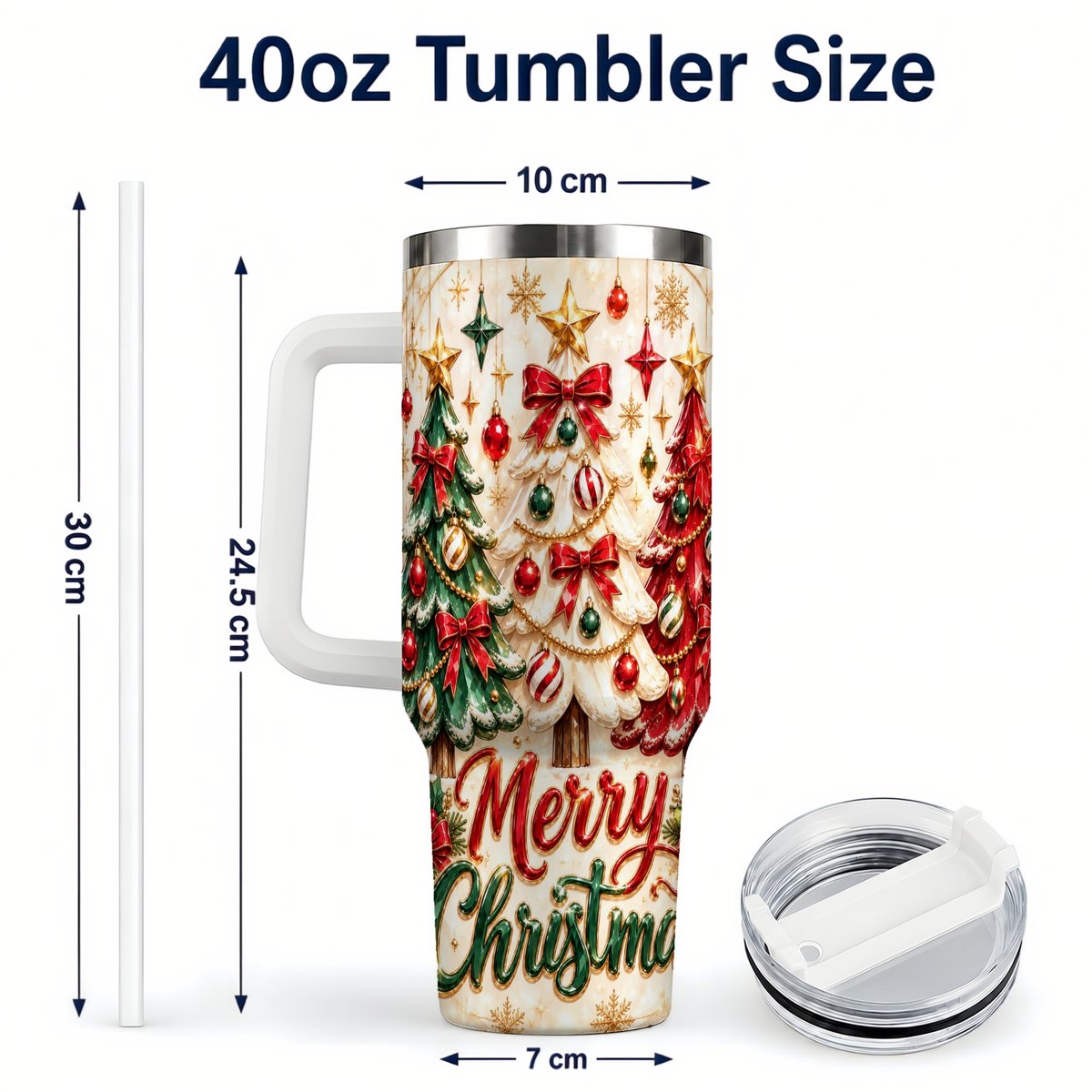 #pl[40oz|White] Christmas Tree Trio 40oz Tumbler with Handle, Holiday Travel Cup for Her