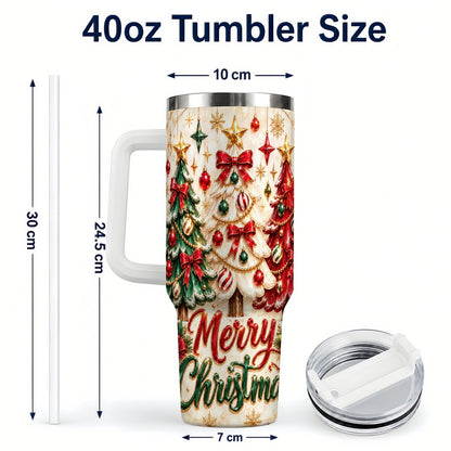 #pl[40oz|White] Christmas Tree Trio 40oz Tumbler with Handle, Holiday Travel Cup for Her