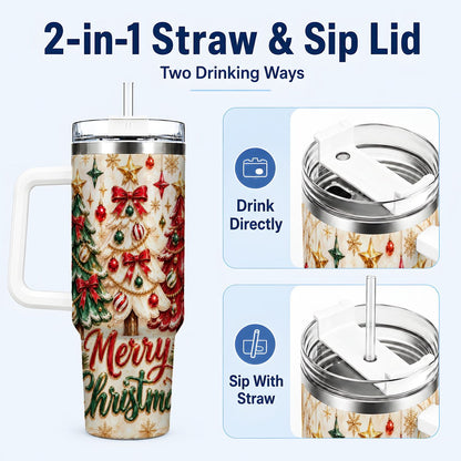 #pl[40oz|White] Christmas Tree Trio 40oz Tumbler with Handle, Holiday Travel Cup for Her