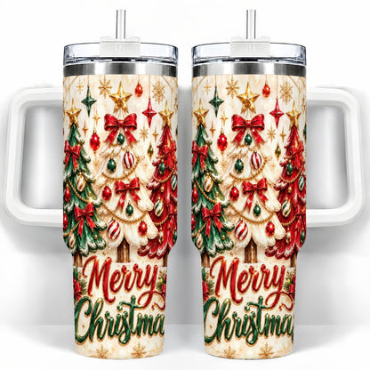 Christmas Tree Trio 40oz Tumbler with Handle, Holiday Travel Cup for Her