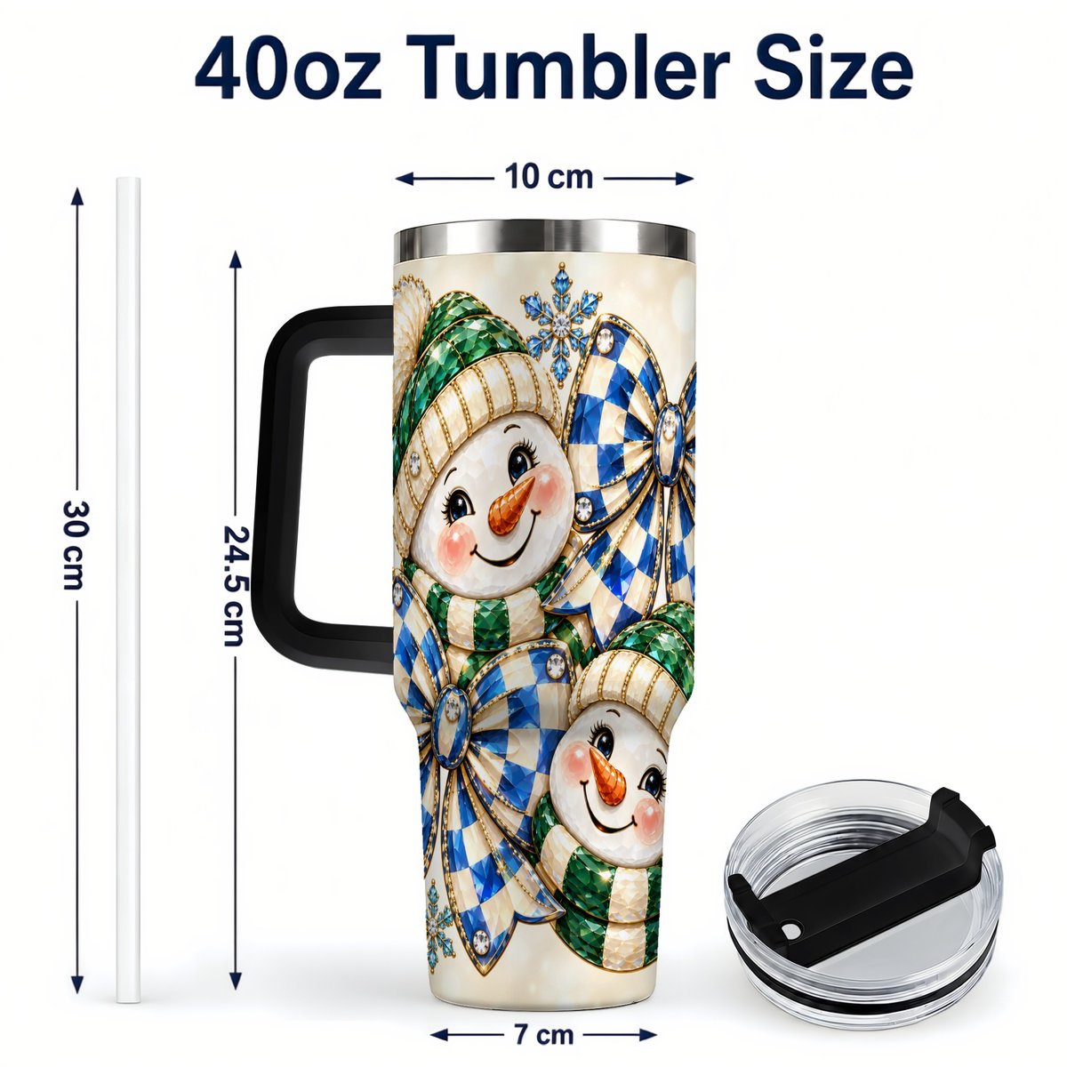 #pl[40oz|Black] Snowman Duo 40oz Tumbler with Handle, Winter Plaid Travel Cup