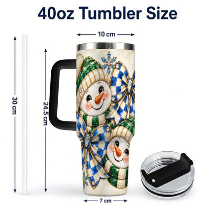 #pl[40oz|Black] Snowman Duo 40oz Tumbler with Handle, Winter Plaid Travel Cup