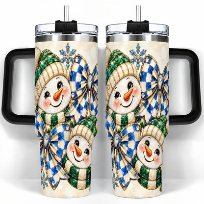 #pl[40oz|Black] Snowman Duo 40oz Tumbler with Handle, Winter Plaid Travel Cup